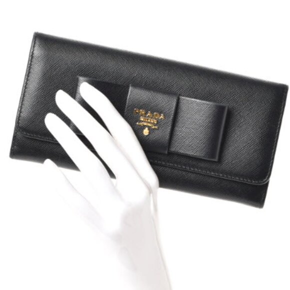 Prada Black Saffiano Fiocco Leather Bow Continental Wallet - Picture 15 of 17